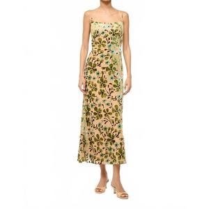 STAUD Green Floral Midi Slip Dress on Cream Base